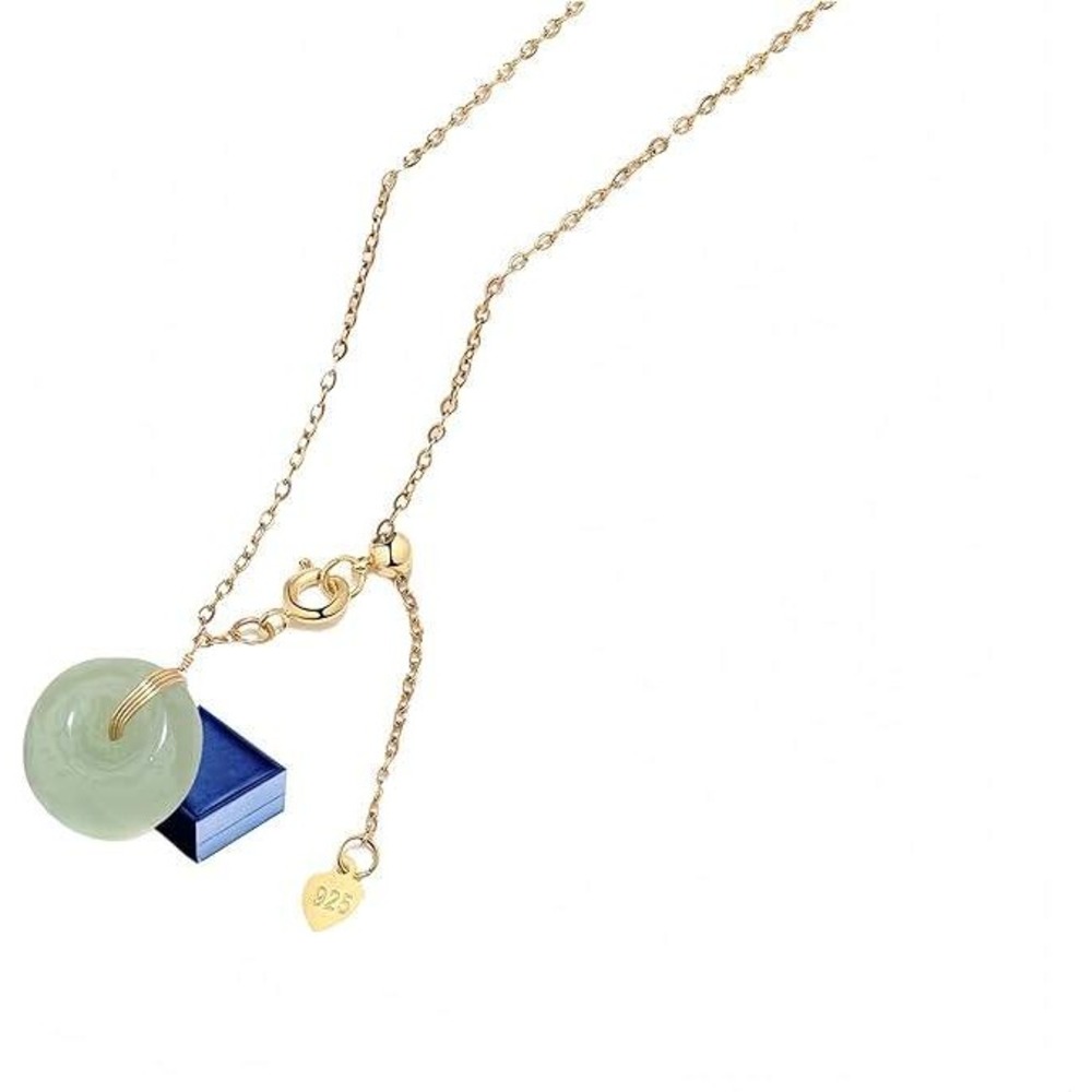 Jade Necklace 14K Gold‎ Plated Green Pendant Jewelry for Women